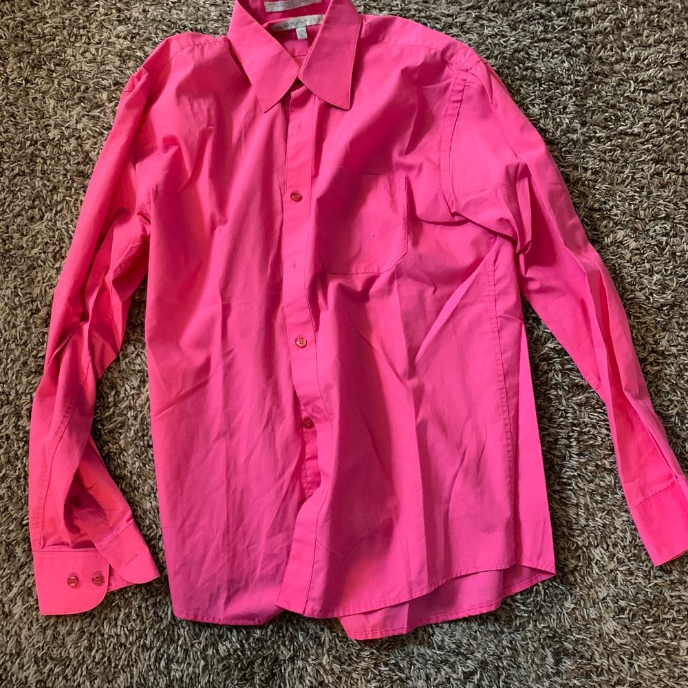 Assante Mens Dress Shirt Bright Pink 15 1/2 32/33